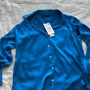 Zara Royal Blue Satin Shirt